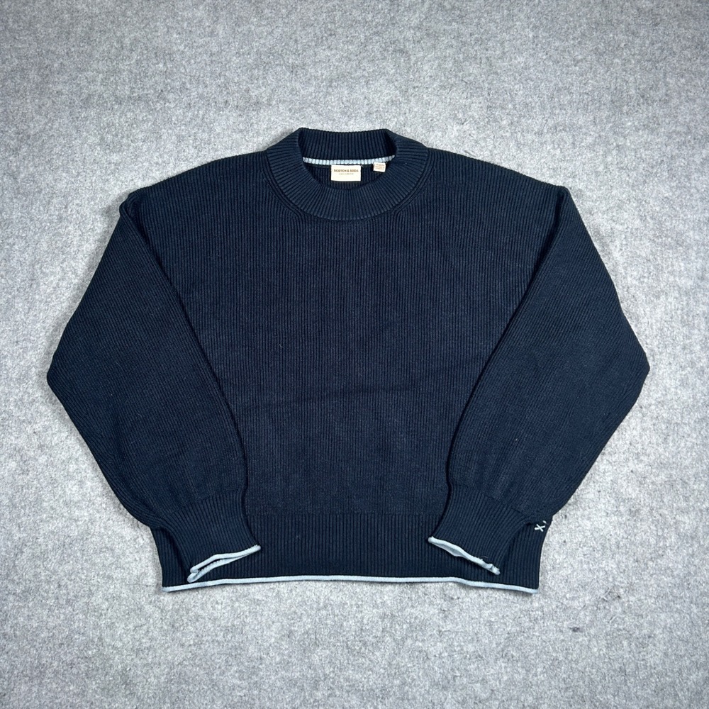 Scotch & Soda Sweater Mens Large Large Navy Blue Ribbed Knit Pullover Crewneck